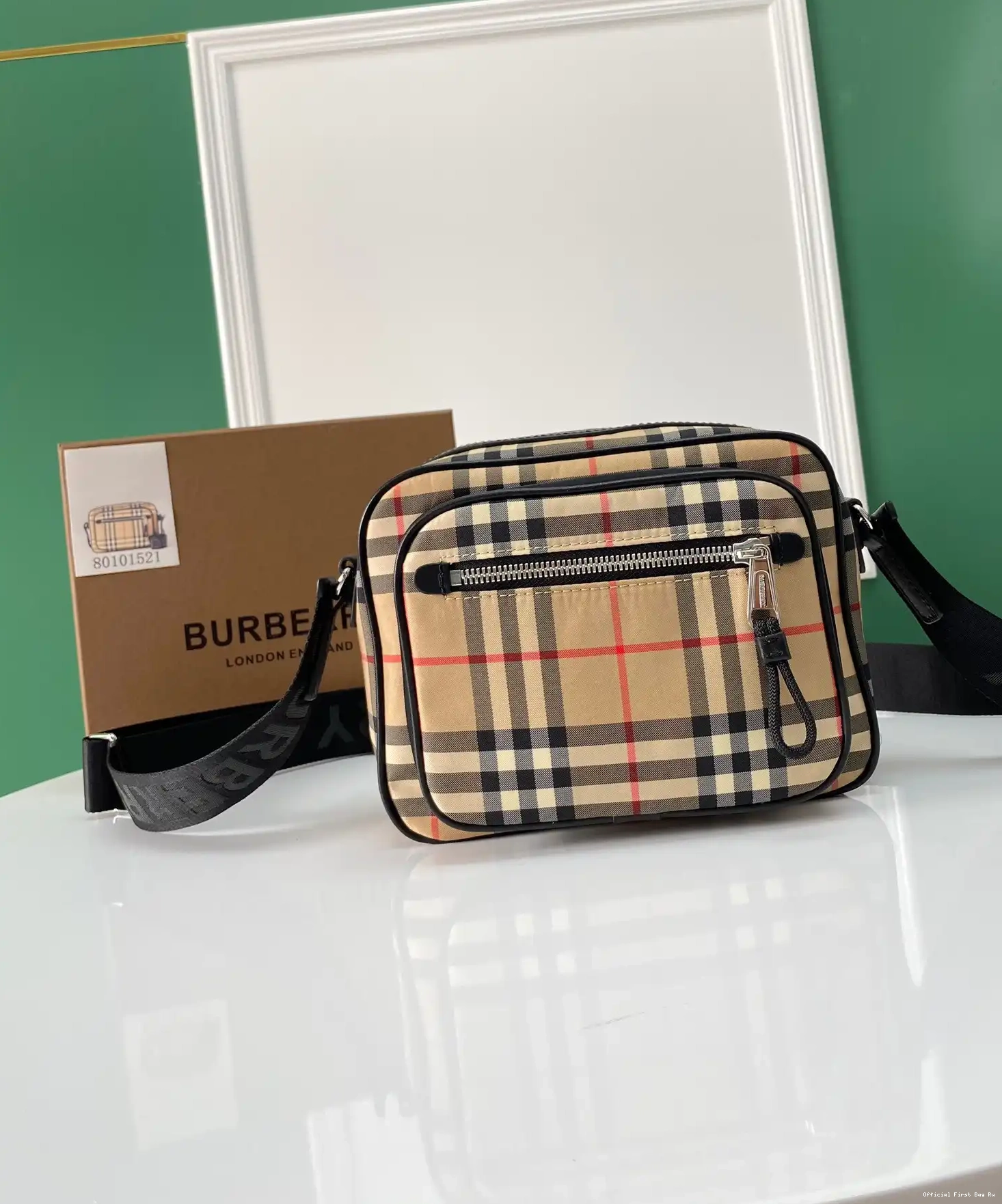 Official First Bag Ru Check Leather BURBERRY Crossbody Vintage Bag and 0606